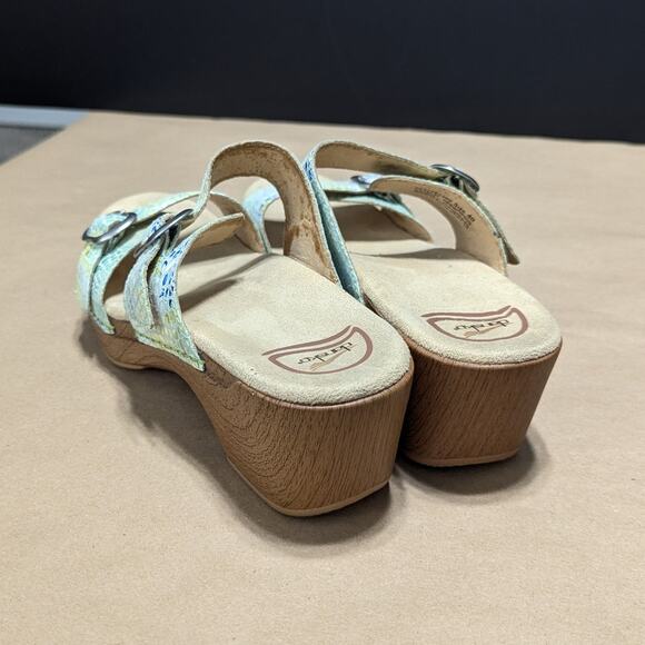 Dansko Sophie Sandals Double Strap Snake Print Yellow Blue Green Womens 10 Boho - Picture 5 of 9